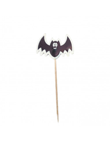 Tradineur - Set de 12 pinchos para halloween - Diseño de carabela, calabaza y murciélago - 10,5 cm de altura - Ideal para decora