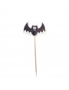 Tradineur - Set de 12 pinchos para halloween - Diseño de carabela, calabaza y murciélago - 10,5 cm de altura - Ideal para decora
