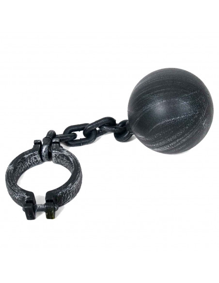 Tradineur - Grillete con bola de prisionero - Fabricado en plástico - Complemento de Halloween - 56 cm de longitud - Color gris