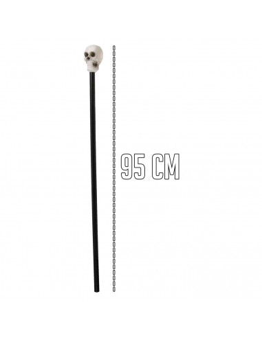Tradineur - Bastón con calavera de villano - Fabricado en plástico - Complemento de Halloween - 95 cm de longitud