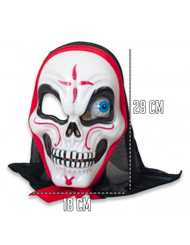 Tradineur - Máscara de calavera para Halloween - Fabricado en plástico - Complemento para disfraces de carnaval - 28 x 18 x 10 c