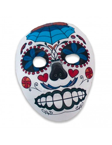 Tradineur - Máscara de calavera mexicana para Halloween - Fabricado en plástico - Complemento para disfraces de carnaval - 25 x