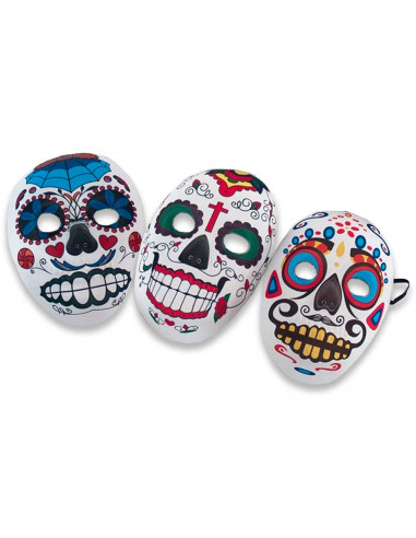 Tradineur - Máscara de calavera mexicana para Halloween - Fabricado en plástico - Complemento para disfraces de carnaval - 25 x