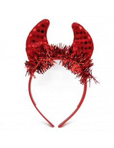 Tradineur - Diadema de demonio para Halloween - Apto para combinar con disfraces en fiestas y celebraciones, carnaval - Color ro