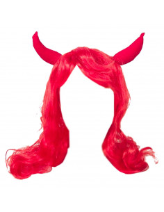 Tradineur - Peluca roja de demonio - Fabricado en poliéster - Complementos de disfraces para carnaval, halloween u otras celebra