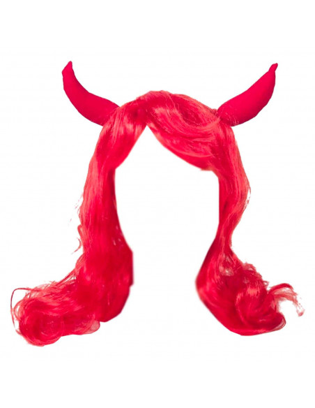 Tradineur - Peluca roja de demonio - Fabricado en poliéster - Complementos de disfraces para carnaval, halloween u otras celebra