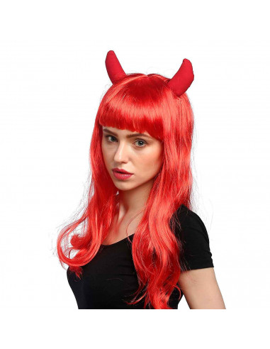 Tradineur - Peluca roja de demonio - Fabricado en poliéster - Complementos de disfraces para carnaval, halloween u otras celebra