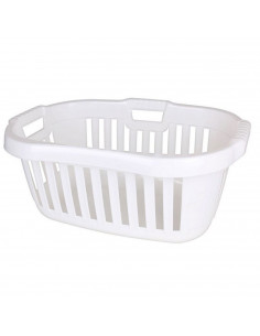 Cesta redondeada de color blanco para la ropa de 66 x 44 x 25 cm con capacidad de 50 litros. Cesto de plástico para la colada co