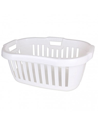 Cesta redondeada de color blanco para la ropa de 66 x 44 x 25 cm con capacidad de 50 litros. Cesto de plástico para la colada co