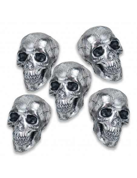 Tradineur - Set de 5 Calaveras para Halloween - Fabricado en plástico - Adorno para decoración - 11 x 7 x 9 cm - Color Gris Tradineur - Set de 5 Calaveras para Halloween - Fabricado en plástico - Adorno para decoración - 11 x 7 x 9 cm - Color Gris