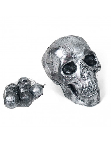 Tradineur - Set de 5 Calaveras para Halloween - Fabricado en plástico - Adorno para decoración - 11 x 7 x 9 cm - Color Gris
