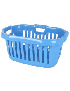 Cesta de color azul redondeada para la ropa de 66 x 44 x 25 cm con capacidad de 50 litros. Cesto de plástico para la colada con