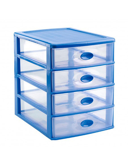 Tradineur - Cajonera de sobremesa loira, plástico azul con 4 cajones transparentes 35 x 27 x 35,5 cm, torre almacenaje multiusos Tradineur - Cajonera de sobremesa loira, plástico azul con 4 cajones transparentes 35 x 27 x 35,5 cm, torre almacenaje multiusos