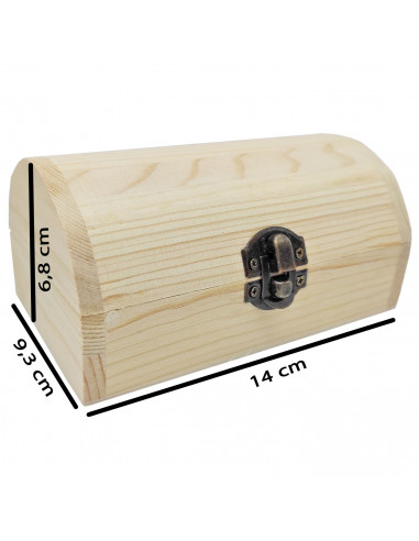 Tradineur - Caja de madera con tapa redonda, madera natural, cierre metálico, almacenaje joyas, manualidades, decoración, 6,8 x