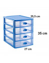 Tradineur - Cajonera de sobremesa loira, plástico azul con 4 cajones transparentes 35 x 27 x 35,5 cm, torre almacenaje multiusos