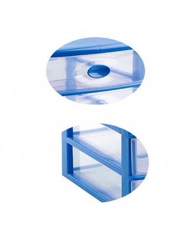 Tradineur - Cajonera de sobremesa loira, plástico azul con 4 cajones transparentes 35 x 27 x 35,5 cm, torre almacenaje multiusos