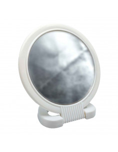 Tradineur - Espejo redondo de doble cara - Soporte de mano profesional con mango plegable - diámetro de 16 cm - color blanco