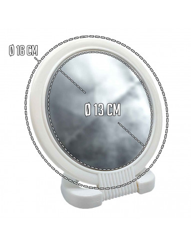 Tradineur - Espejo redondo de doble cara - Soporte de mano profesional con mango plegable - diámetro de 16 cm - color blanco