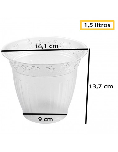 Tradineur - Maceta de plástico transparente - Macetero, tiesto para plantas, flores, balcón, terraza, hogar - Ø 16,1 x 13,7 cm