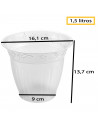 Tradineur - Maceta de plástico transparente - Macetero, tiesto para plantas, flores, balcón, terraza, hogar - Ø 16,1 x 13,7 cm