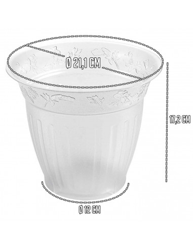 Tradineur - Maceta de plástico transparente - Macetero, tiesto para plantas, flores, balcón, terraza, hogar - Ø 21,1 x 17.2 cm