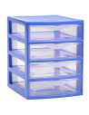 Tradineur - Cajonera de sobremesa guadiana multiusos de plástico, 4 cajones transparentes, fabricada en España (Azul, 22,5 x 18