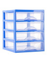 Tradineur - Cajonera de sobremesa guadiana multiusos de plástico, 4 cajones transparentes, fabricada en España (Azul, 22,5 x 18