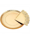 Tradineur - Bandeja de cartón oro redonda con blonda - fuente reciclable para pasteles con encaje de papel, especial para fiesta
