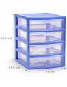Tradineur - Cajonera de sobremesa guadiana multiusos de plástico, 4 cajones transparentes, fabricada en España (Azul, 22,5 x 18
