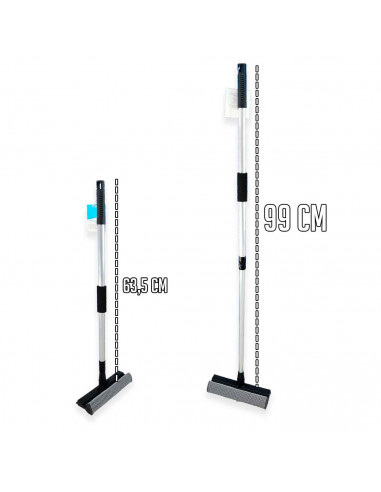 Tradineur - Limpiacristales telescópico con mango extensible -  Fabricado en acero y plástico - Desde 59 cm hasta 96 cm