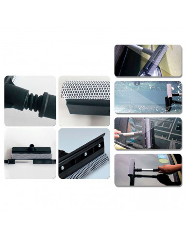 Tradineur - Limpiacristales telescópico con mango extensible -  Fabricado en acero y plástico - Desde 59 cm hasta 96 cm