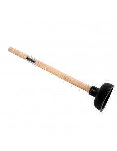 Tradineur - Desatascador para baño - Fabricado en madera y goma - Ideal para bañeras y váteres - Longitud de 47 cm