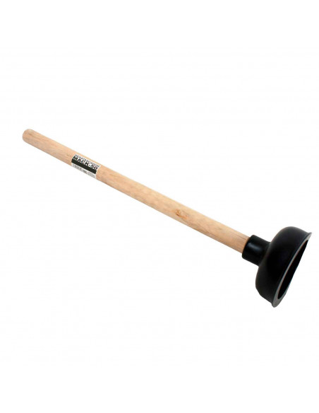 Tradineur - Desatascador para baño - Fabricado en madera y goma - Ideal para bañeras y váteres - Longitud de 47 cm