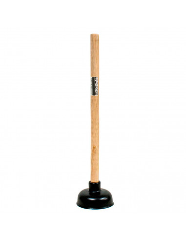 Tradineur - Desatascador para baño - Fabricado en madera y goma - Ideal para bañeras y váteres - Longitud de 47 cm