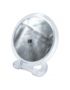 Tradineur - Espejo redondo de doble cara - Soporte de mano profesional con mango plegable - diámetro de 16 cm - Transparente