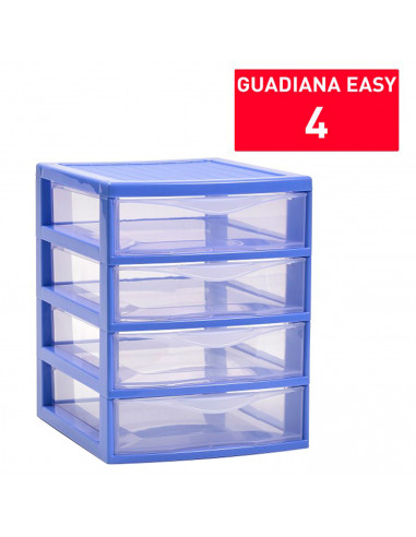Tradineur - Cajonera de sobremesa guadiana multiusos de plástico, 4 cajones transparentes, fabricada en España (Azul, 22,5 x 18