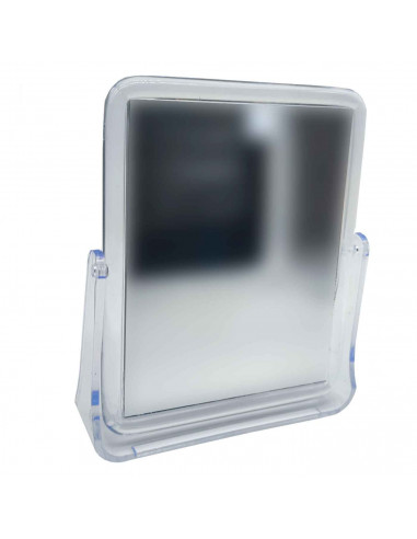 Tradineur - Espejo rectangular de doble cara - Fabricado en plástico - Incluye soporte para mantenerlo en pie - 7,5 x 15,2 cm -