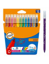 Tradineur - Caja de rotuladores de colores - 12 Colores llamativos - Rotuladores con base de agua - Punta fina y precisa - Limpi