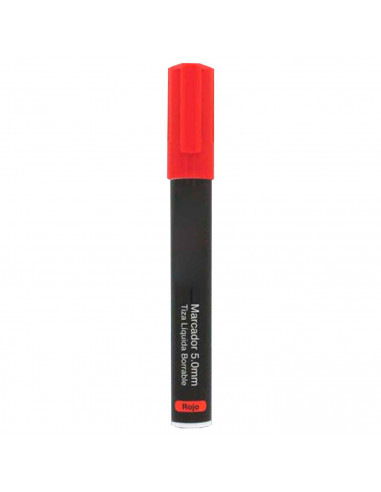 Tradineur - Marcador de tiza liquida color rojo borrable con punta reversible (redonda y biselada) - Ideal para diseño comercial