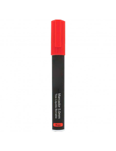 Tradineur - Marcador de tiza liquida color rojo borrable con punta reversible (redonda y biselada) - Ideal para diseño comercial