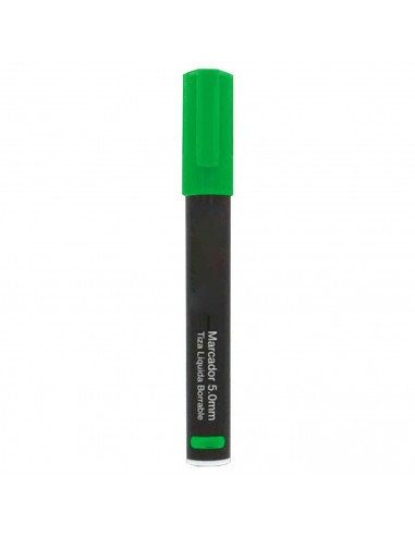 Tradineur - Marcador de tiza liquida color verde borrable con punta reversible (redonda y biselada) - Ideal para diseño comercia