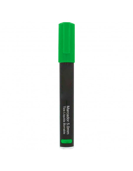 Tradineur - Marcador de tiza liquida color verde borrable con punta reversible (redonda y biselada) - Ideal para diseño comercia