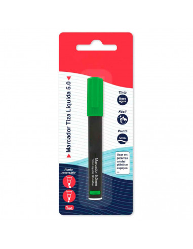 Tradineur - Marcador de tiza liquida color verde borrable con punta reversible (redonda y biselada) - Ideal para diseño comercia