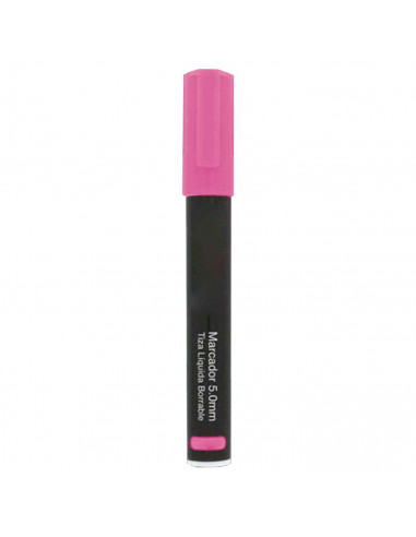 Tradineur - Marcador de tiza liquida color rosa borrable con punta reversible (redonda y biselada) - Ideal para diseño comercial