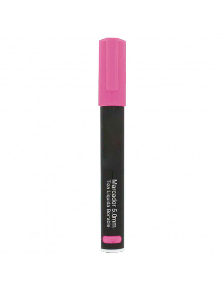 Tradineur - Marcador de tiza liquida color rosa borrable con punta reversible (redonda y biselada) - Ideal para diseño comercial