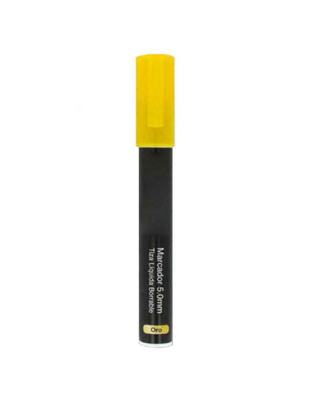 Tradineur - Marcador de tiza liquidad color oro borrable con punta reversible (redonda y biselada) - Ideal para diseño comercial