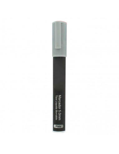 Tradineur - Marcador de tiza liquida color plata borrable con punta reversible (redonda y biselada) - Ideal para diseño comercia