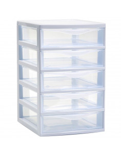 Tradineur - Cajonera guadiana de sobremesa, incluye 5 cajones transparentes, torre de almacenaje, armario, baño, oficina, fabric