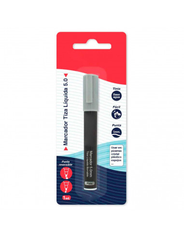 Tradineur - Marcador de tiza liquida color plata borrable con punta reversible (redonda y biselada) - Ideal para diseño comercia