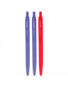 Tradineur - Set de 3 bolígrafos retráctiles - Fabricado en plástico PVC - Tinta semi gel - Punta de 1mm - Color azul y rojo. 